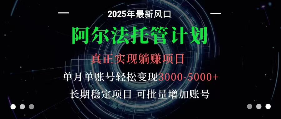 阿尔法托管计划 单账号月入3000-5000，长期稳定项目，新手小白轻松上手-轻资本网