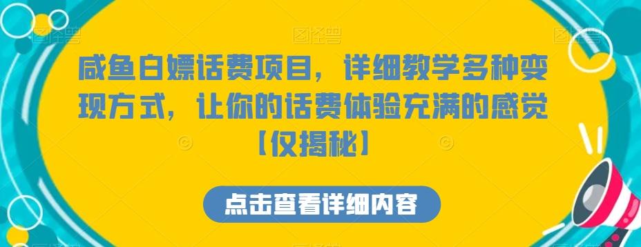 咸鱼白嫖话费项目，详细教学多种变现方式，让你的话费体验充满的感觉【仅揭秘】-轻资本网