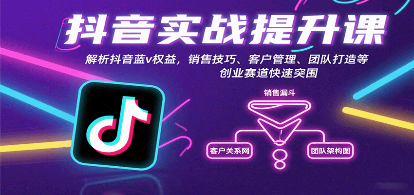 抖音实战提升课：解析抖音蓝v权益，销售技巧、客户管理、团队打造等创业赛道快速突围-轻资本网