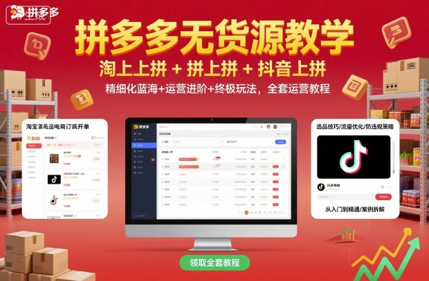 拼多多无货源教学，淘上拼+拼上拼+抖上拼，精细化蓝海+运营进阶+终极玩法，全套运营教程-轻资本网