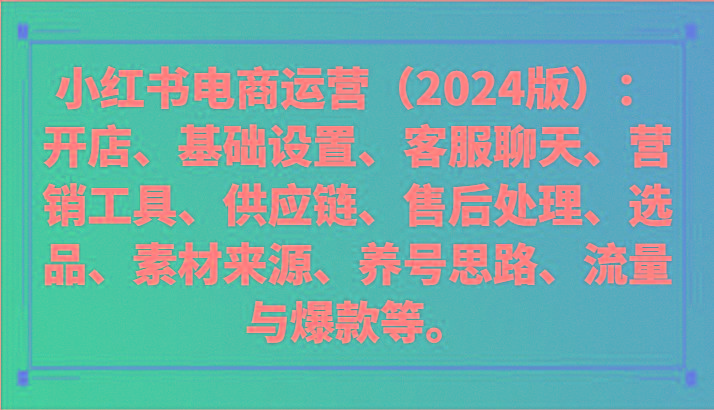 小红书电商运营(2024版)：开店、设置、供应链、选品、素材、养号、流量与爆款等-轻资本网
