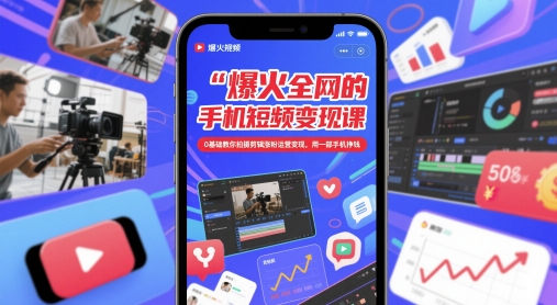 爆火全网的手机短视频变现课，0基础教你拍摄剪辑涨粉运营变现，用一部手机挣钱-轻资本网