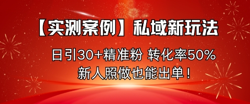 【实测案例】私域新玩法，日引30+精准粉，转化率50%，新人照做也能出单！-轻资本网