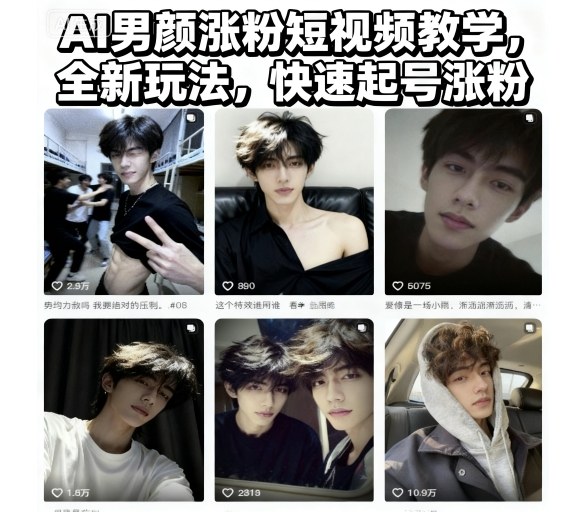 AI男颜涨粉短视频教学，全新玩法，快速起号涨粉-轻资本网