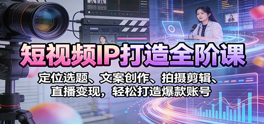 短视频IP打造全阶课：定位选题、文案创作、拍摄剪辑、直播变现，轻松打造爆款账号-轻资本网
