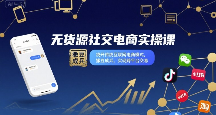 无货源社交电商实操课，绕开传统互联网电商模式，撒豆成兵，实现跨平台交易-轻资本网