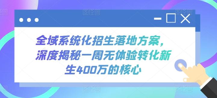 全域系统化招生落地方案，深度揭秘一周无体验转化新生400万的核心-轻资本网