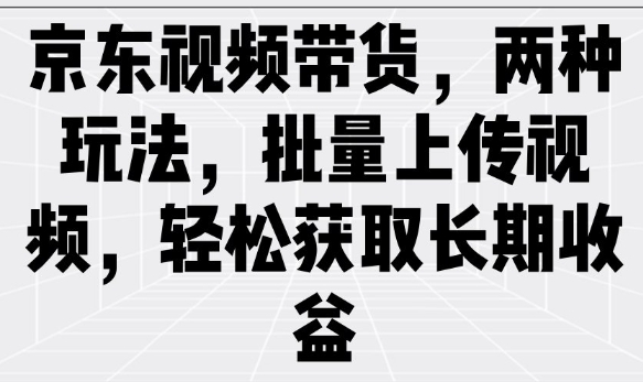京东视频带货，两种玩法，批量上传视频，轻松获取长期收益-轻资本网