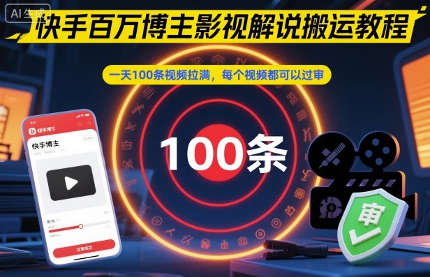 快手百万博主影视解说搬运教程，一天100条视频拉满，每个视频都可以过审-轻资本网