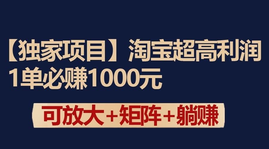 独家淘宝超高利润项目：1单必赚1000元，可放大可矩阵操作-轻资本网