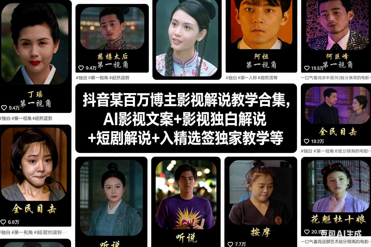 抖音某百万博主影视解说教学合集，AI影视文案+影视独白解说+短剧解说+入精选签独家教学等-轻资本网