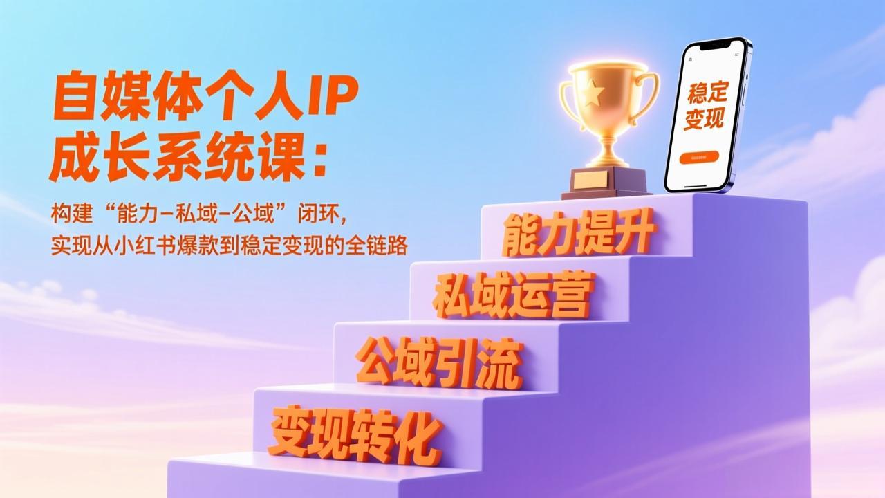 自媒体个人IP成长系统课：构建“能力-私域-公域”闭环，实现从小红书爆款到稳定变现的全链路-轻资本网