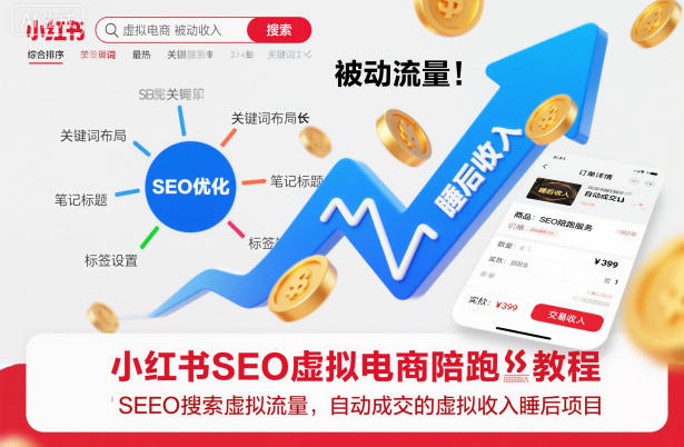 小红书SEO虚拟电商陪跑教程，实现seo搜索被动流量，自动成交的被动收入睡后项目-轻资本网