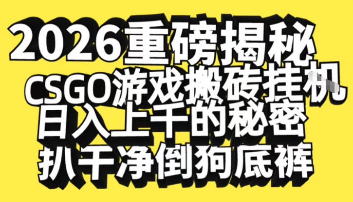 2026开年重磅解密，CSGO游戏搬砖挂G日入1k+的秘密，把倒狗的底裤扒干【揭秘】-轻资本网