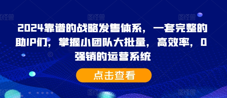 2024靠谱的战略发售体系，一套完整的助IP们，掌握小团队大批量，高效率，0 强销的运营系统-轻资本网
