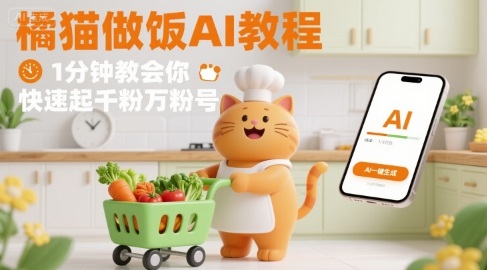 有趣的橘猫买菜做饭视频，用AI一键搞定，1分钟教会你，快速起千粉万粉号-轻资本网