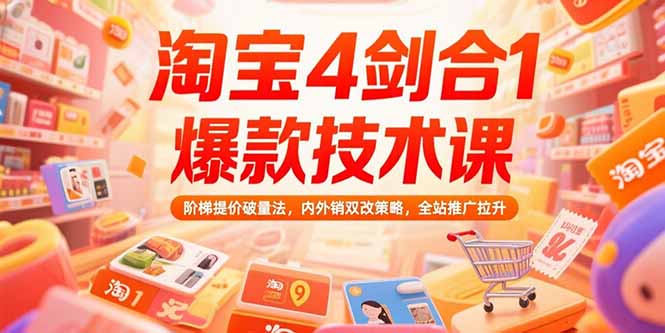淘宝4剑合1爆款技术课73期：阶梯提价破量法，内外销双改策略 全站推广拉升-轻资本网