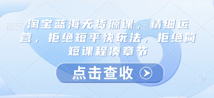 淘宝蓝海无货源课，精细运营，拒绝短平快玩法，拒绝简短课程凑章节-轻资本网