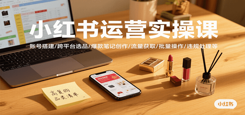 小红书运营实操课，账号搭建/跨平台选品/爆款笔记创作/流量获取/批量操作/违规处理等-轻资本网