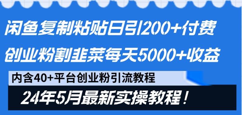 闲鱼复制粘贴日引200+付费创业粉，24年5月最新方法！割韭菜日稳定5000+收益-轻资本网