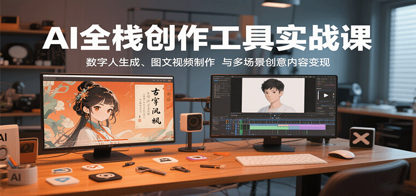 AI全栈创作工具实战课：数字人生成、图文视频制作与多场景创意内容变现-轻资本网