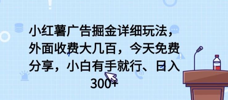 小红薯广告掘金详细玩法，外面收费大几百，小白有手就行，日入300+【揭秘】-轻资本网