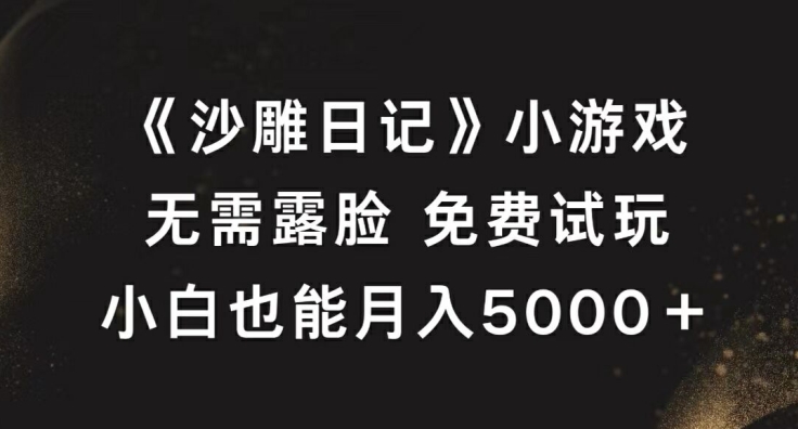 《沙雕日记》小游戏，无需露脸免费试玩，小白也能月入5000+【揭秘】-轻资本网