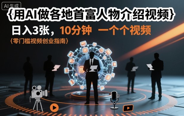 用AI做各地首富人物介绍视频，日入3张，10分钟一个视频-轻资本网