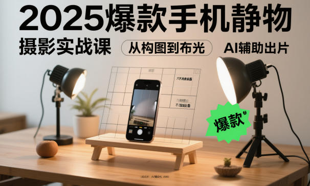 2025爆款手机静物摄影实战课，从构图到布光，不用贵设备，AI辅助出片-轻资本网
