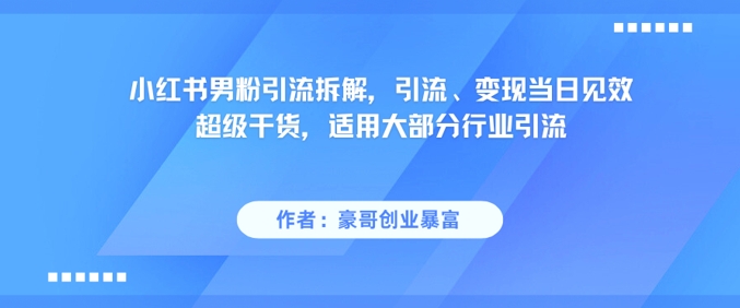 小红书男粉引流拆解，引流、变现当日见效超级干货，适用大部分行业引流-轻资本网