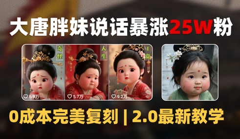 AI大唐胖贵妃说话2.0，40条视频暴涨40w粉，附独家变现攻略-轻资本网