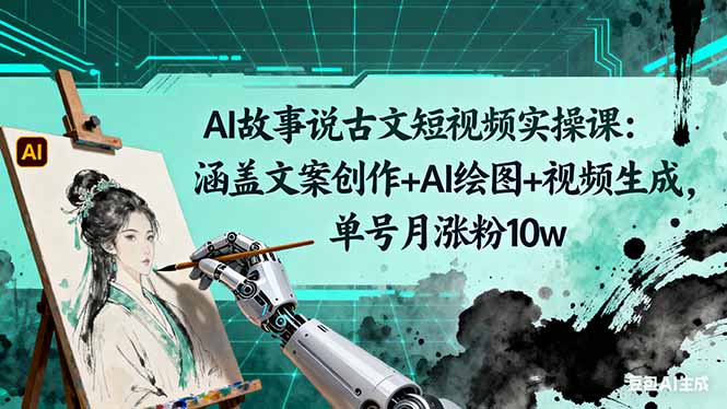 AI故事说古文短视频实操课：涵盖文案创作+AI绘图+视频生成，单号月涨粉10w-轻资本网