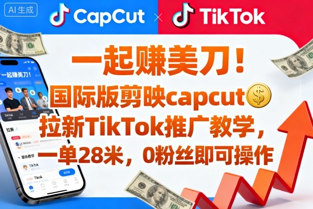 一起賺美刀！国际版剪映capcut拉新TikTok推广教学，一单28米，0粉丝即可操作(附推广入口和教学)-轻资本网