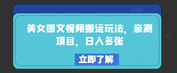 美女图文视频搬运玩法，亲测项目，日入多张-轻资本网