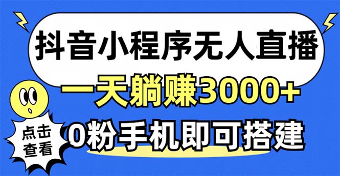 抖音小程序无人直播，一天躺赚3000+，0粉手机可搭建，不违规不限流，小...-轻资本网