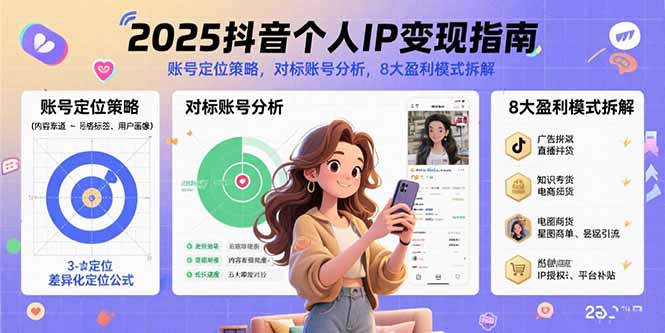 2025抖音个人IP变现指南，账号定位策略，对标账号分析，8大盈利模式拆解-轻资本网