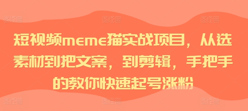 短视频meme猫实战项目，从选素材到把文案，到剪辑，手把手的教你快速起号涨粉-轻资本网