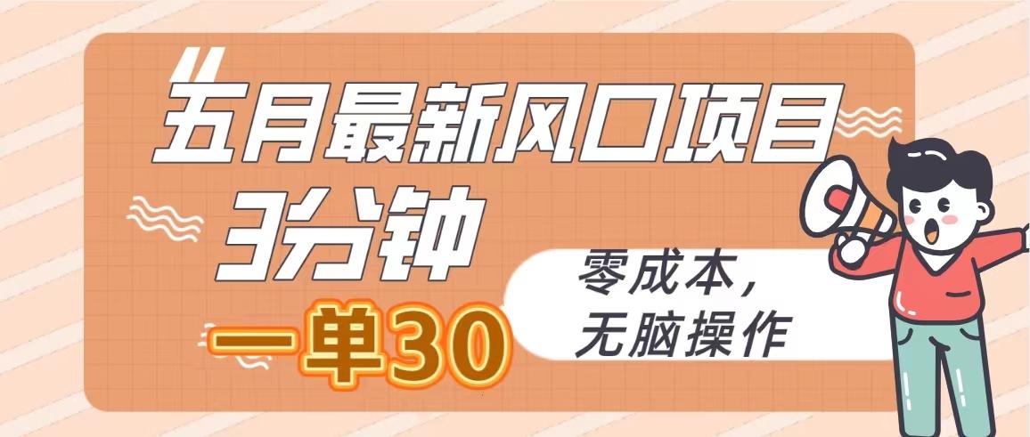五月最新风口项目，3分钟一单30，零成本，无脑操作-轻资本网