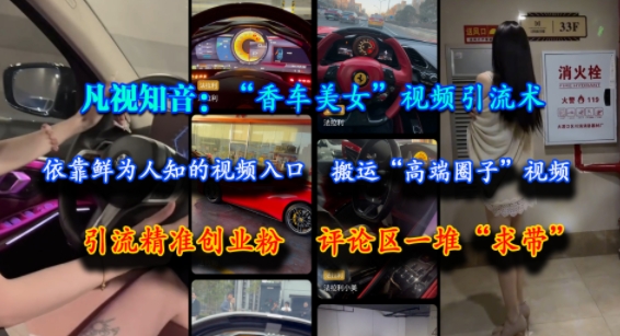 凡视知音：“香车美女”视频引流术，依靠鲜为人知的视频入口，搬运“高端圈子”视频，引流精准创业粉，评论区一堆“求带”-轻资本网