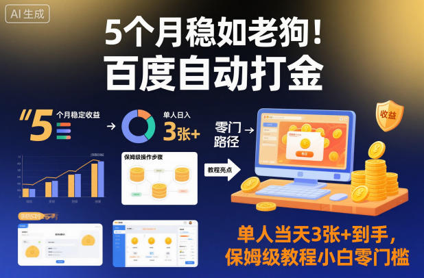 5个月稳如老狗！百度自动打金，单人当天3张+到手，保姆级教程小白零门槛【揭秘】-轻资本网