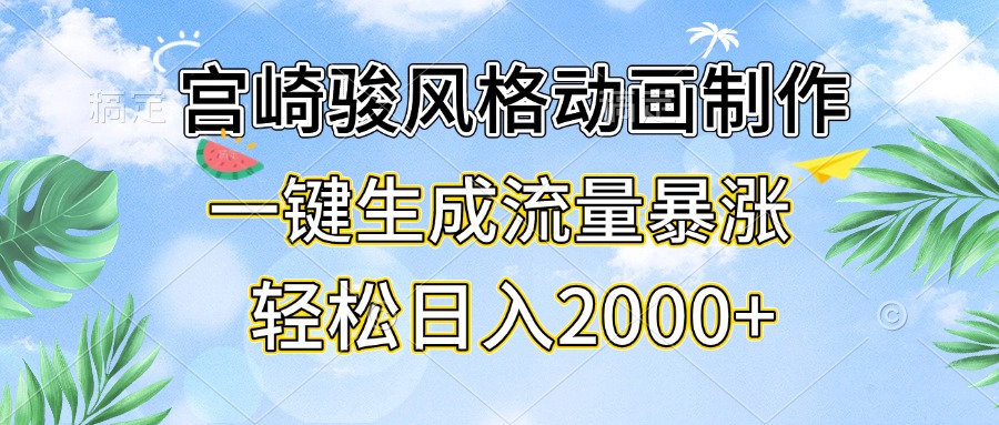 宫崎骏风格动画制作，一键生成流量暴涨，轻松日入2000+-轻资本网