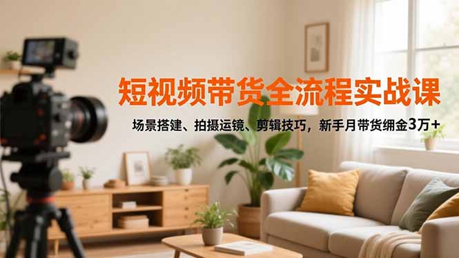 短视频带货全流程实战课，场景搭建、拍摄运镜、剪辑技巧，新手月带货佣金3万+-轻资本网