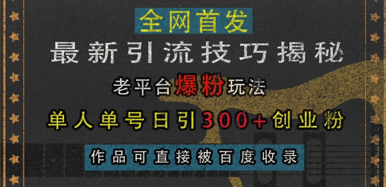 最新引流技巧揭秘，老平台爆粉玩法，单人单号日引300+创业粉，作品可直接被百度收录-轻资本网