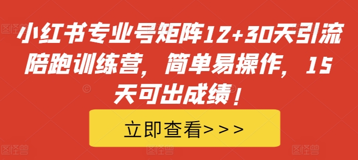 小红书专业号矩阵12+30天引流陪跑训练营，简单易操作，15天可出成绩!-轻资本网