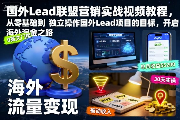 国外Lead联盟营销实战视频教程，从零基础到独立操作国外Lead项目的目标，开启海外淘金之路-轻资本网