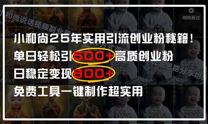 小和尚2025年实用引流秘籍！单日轻松引500+高质量创业粉，日变现800+，…-轻资本网