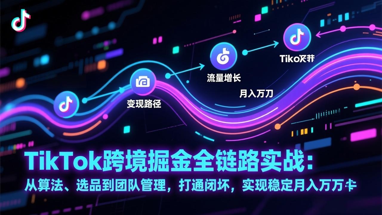 TikTok跨境掘金全链路实战：从算法、选品到团队管理，打通闭环，实现稳定月入万刀-轻资本网
