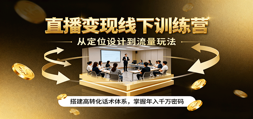 直播变现线下训练营，从定位设计到流量玩法，搭建高转化话术体系，掌握年入千万密码-轻资本网