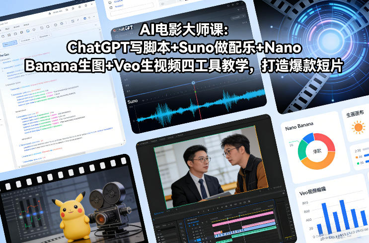 AI电影大师课：ChatGPT写脚本+Suno做配乐+Nano Banana生图+Veo生视频，打造爆款短片-轻资本网