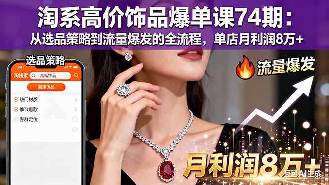 淘系高价饰品爆单课74期：从选品策略到流量爆发的全流程，单店月利润8万+-轻资本网